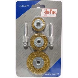 Escova aço circular kit 3 peças haste 6mm disflex