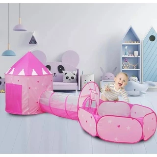 Tenda Toca Túnel 3x1 Barraca Castelinho C/ Cercadinho Piscina Bolinha e Cesta Para Basquete Infantil em Oferta na Shopee