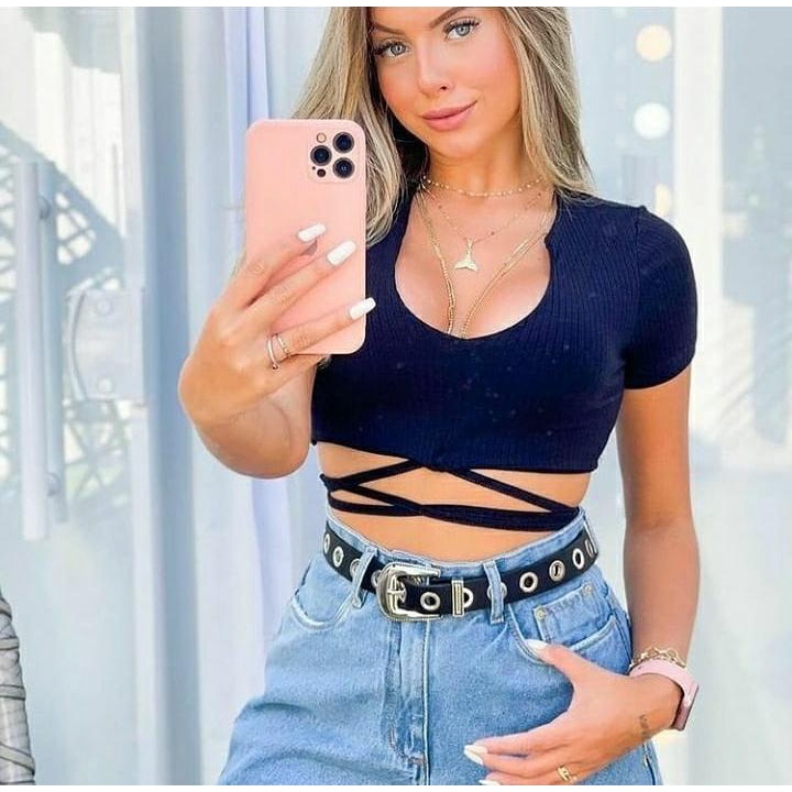 cropped amarração canelado barato moda blogueira promoção