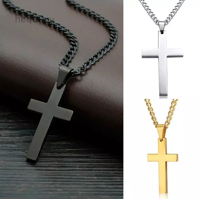 Colar Com Pingente De Cruz De Aço Inoxidável Preto Corrente Unissex (Cor : , Gg-Silver)