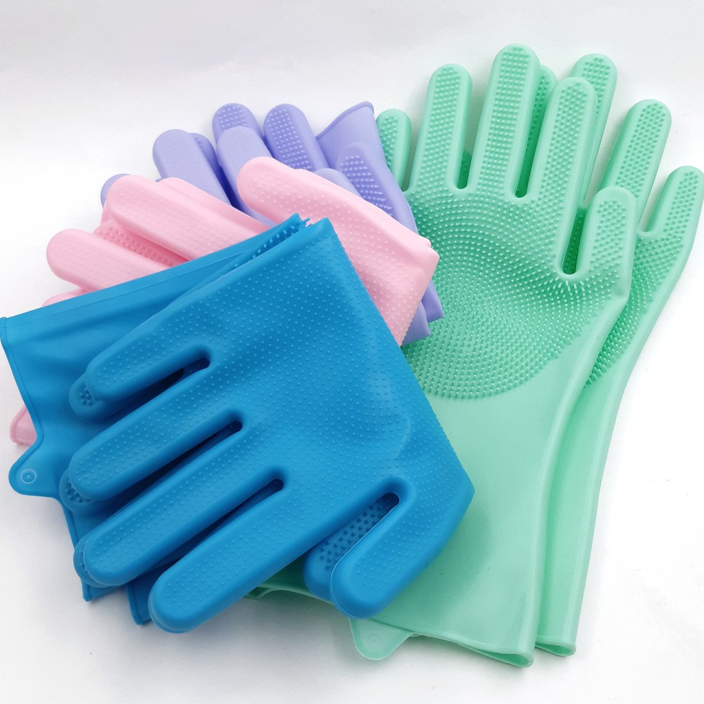 Luvas De Silicone Limpeza Esponja Macia Luva De Lavar Louça | Shopee Brasil