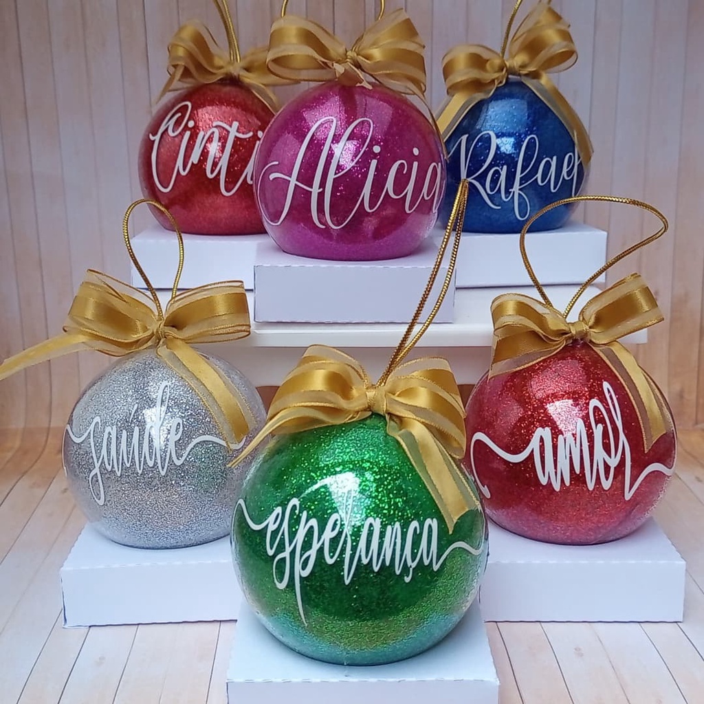 Bolas Bolinhas de natal personalizada com gliter de 7cm