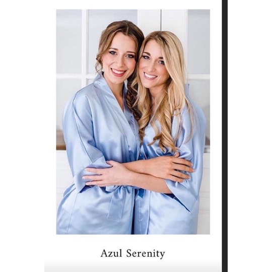 Azul Serenity / Robe em Cetim / manga 3/4 / Kimono/ Robe sem ...