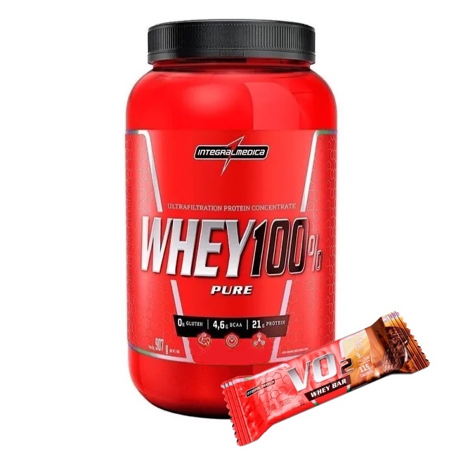 Kit Whey 100% Pote (907g) + Barra de Proteína Vo2 (30g) – IntegralMedica