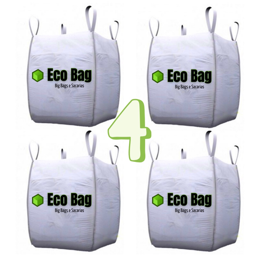 Saco Big Bag 4 unidades Reforçado Resistente 1000kg 1m³ 90x90x120 cm