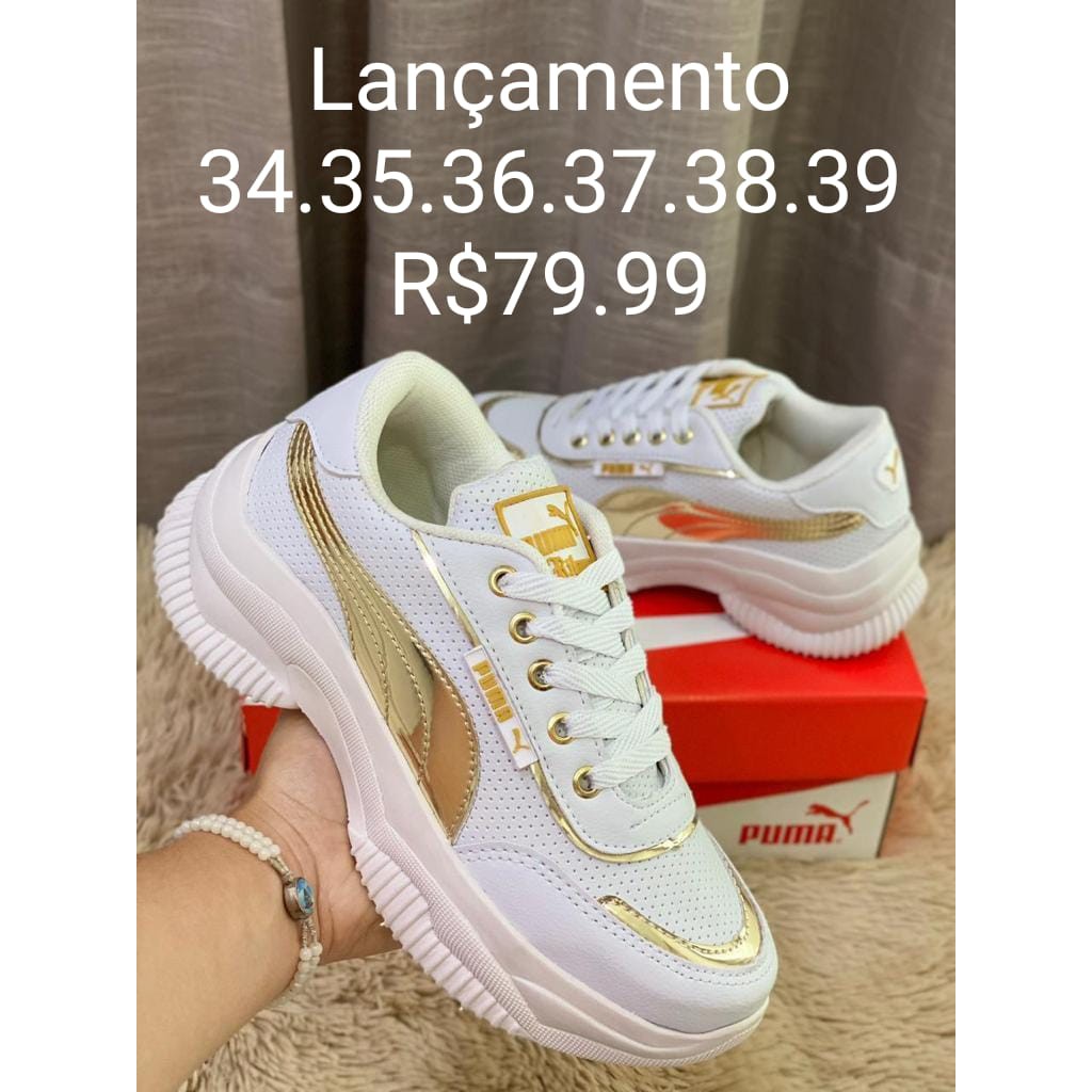 Tenis puma dourado com sales glitter