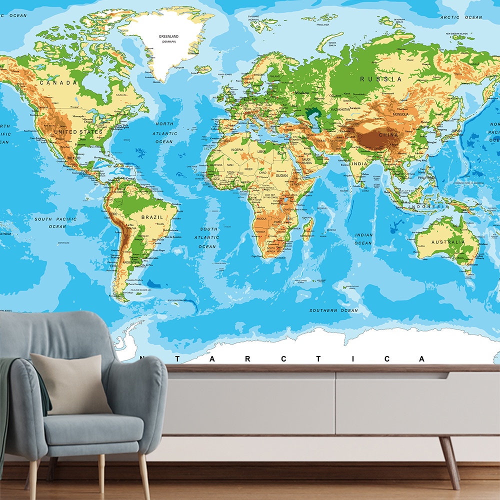 Papel de Parede Mapa Mundi Relevo Planeta Sala Painel - 475pc | Shopee ...