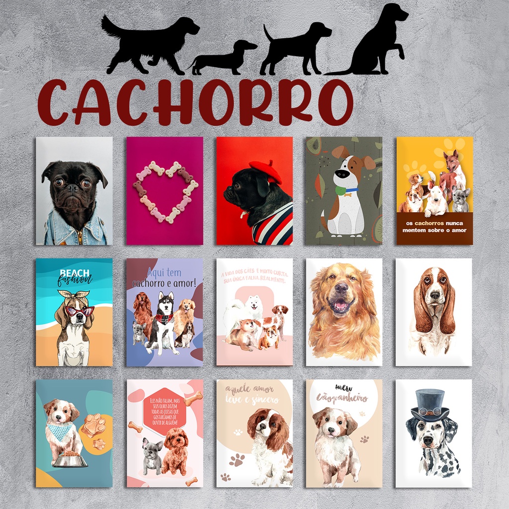 6 Quadros Cachorros Fofinhos Dog Pet 15 cm Cada em Relevo Decoração