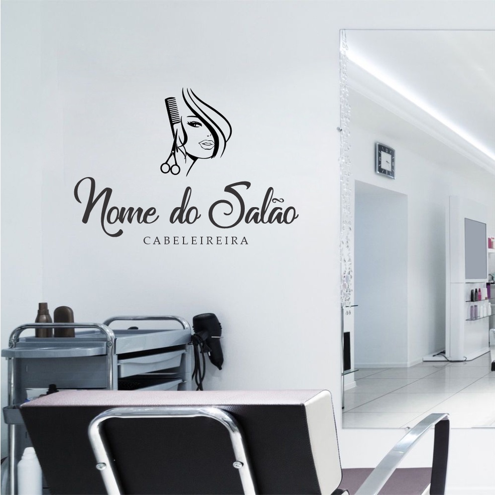 adesivo de parede personalizado decorativo logo salão de beleza cabeleireira  studio