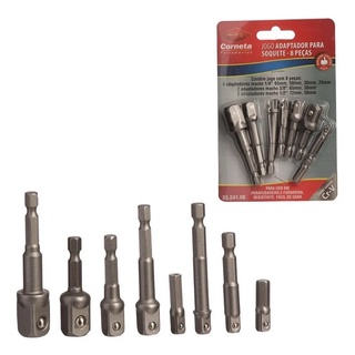 Kit 8 Adaptador Soquete Parafusadeira Furadeira 1/4 3/8 1/2