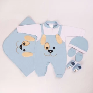 Saída Maternidade Cachorro Azul Bebê Com Sapatinho