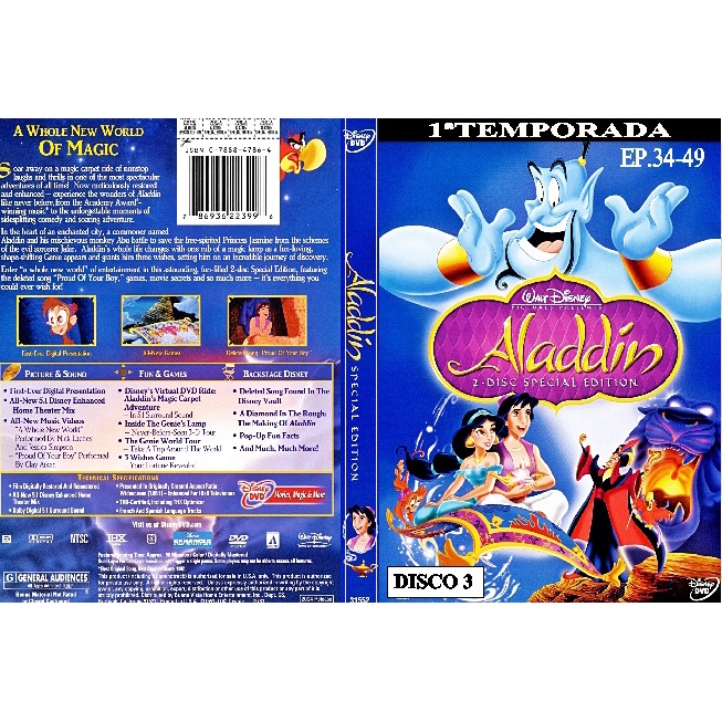 dvd,aladdin serie animada completo favor comprar de 13:00 as 22:00
