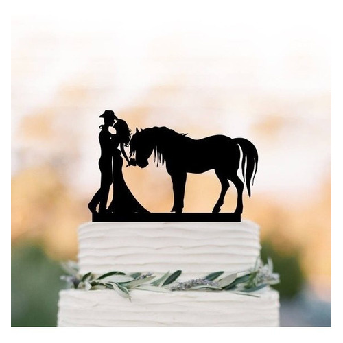 Topo De Bolo Em Acrílico Silhueta Casal + Cavalo