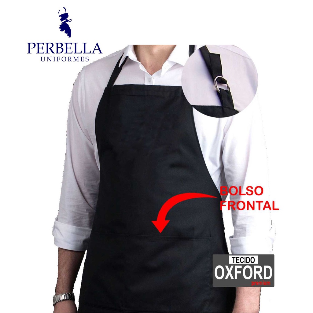 Avental Oxford Regulável Altura Com Bolso Liso Uniforme Chef