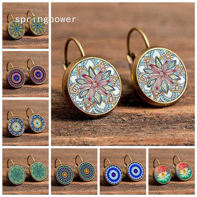 Brincos Mandala Time Gem Ear Hook E Retro Moon Angel