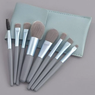 8pcs Conjunto de escovas de maquiagem azul com bolsa de escova de maquiagem com escova em pó solta Foundation Escova corretiva de cílios Escova corretiva de cílios Escova de sombra Escova de brilho Escova de manchas FINDCOLOR Venda direta na fábrica