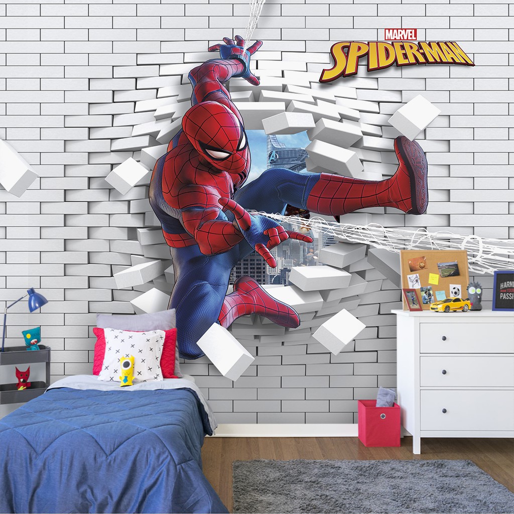 Papel de Parede 4m² Autocolante Homem Aranha Super Heróis 3D Quarto ...