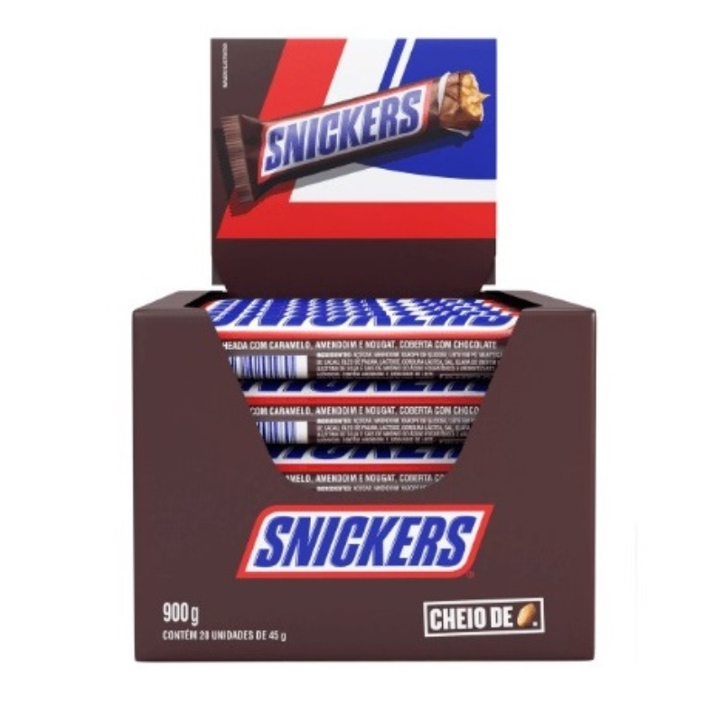 Caixa Chocolate Snickers Original 20un 45g Barras de Chocolate de ...