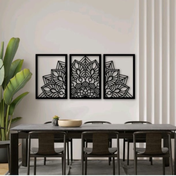 Trio Quadros Decoração Mandala Floral em MDF Vazado Preto Fosco | Shopee  Brasil