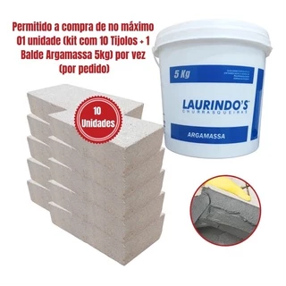 Kit 10 Tijolo Refratário 23x11,4X5cm E Argamassa Refratário
