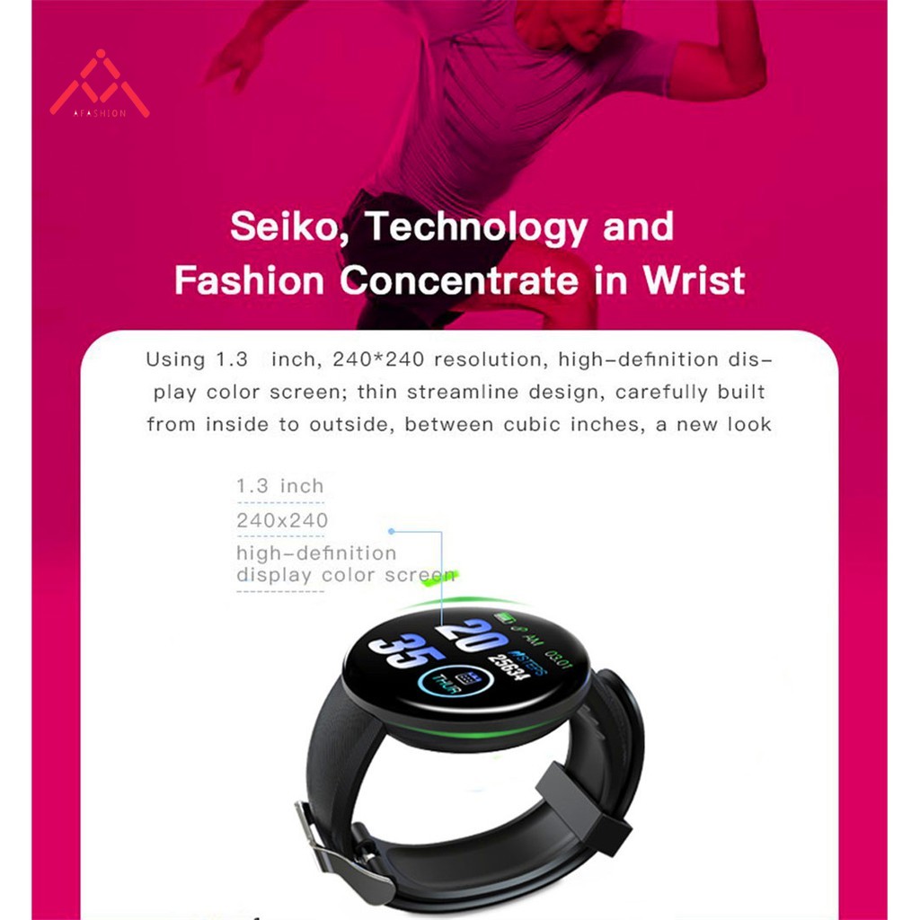 Smartwatch D18 com Esportivo IP65 à prova d'água IP65 rastreador de fitness para deficientes IP67 Android/iOS_voghion.com