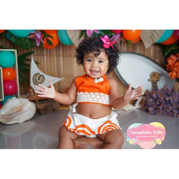 Fantasia Moana Baby Completa Com Colar e Flor