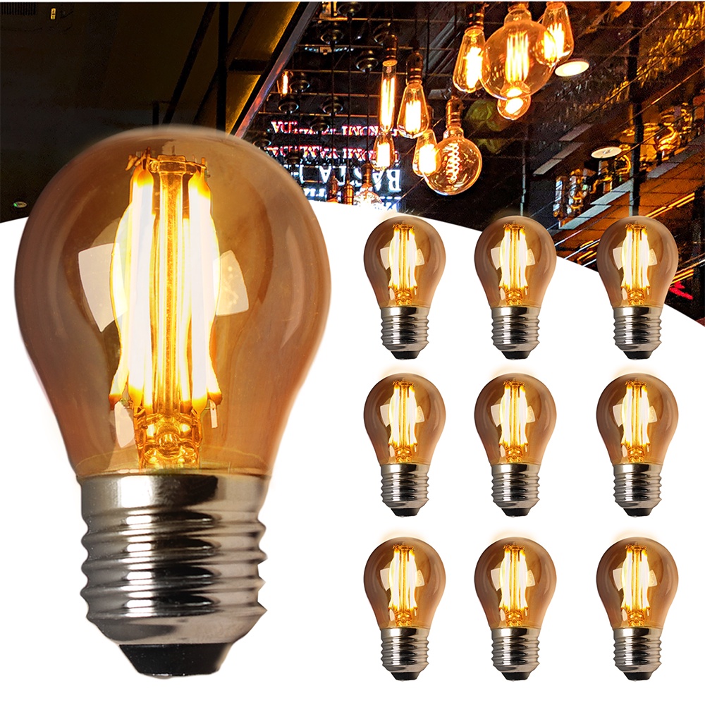 Kit 10 Lâmpada Filamento Led G45 Vintage Retrô Carbono Âmbar