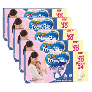 Kit 05 Absorventes Para Seios Mamypoko Leve 150 - Pague 120 Unidades