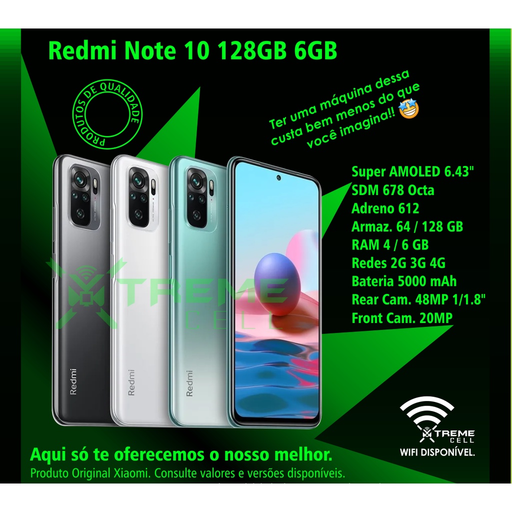 Smartphone Xiaomi Redmi Note 10S 64Gb Tela 6.43 6Gb Ram Bateria