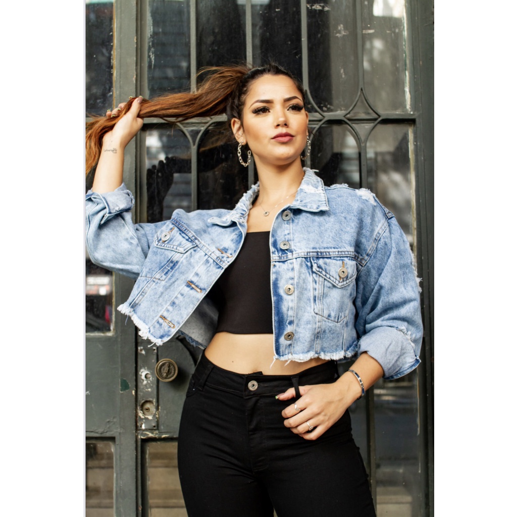 Jaqueta jeans feminina store curta