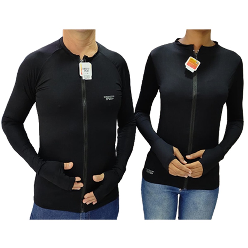 Camiseta Proteção Solar Uv 50 Ice Tecido Gelado ziper feminina