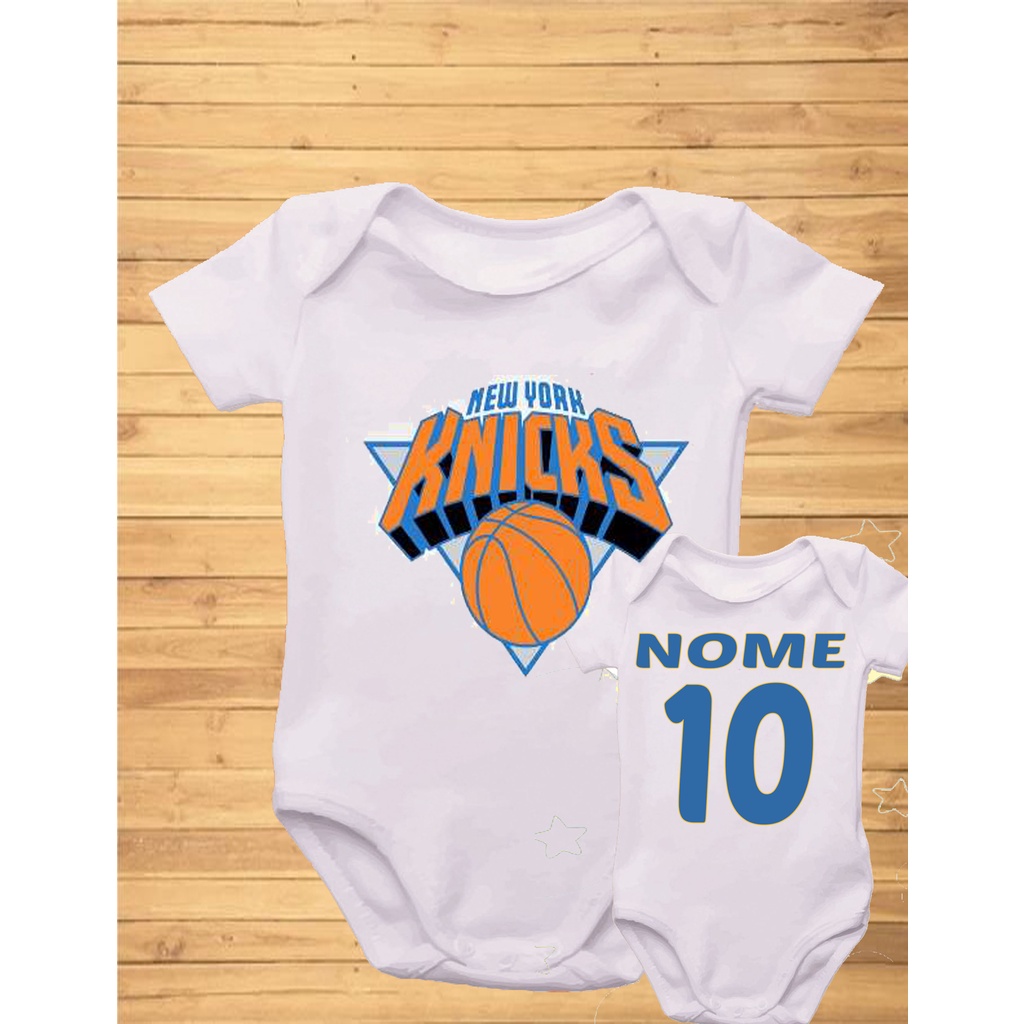 Body Bebê Infantil Basquete New York Knicks Com o Nome do Bebê