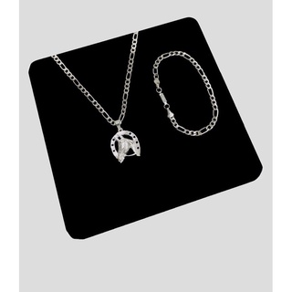 Kit masculino Ferradura Corrente Banhada a Prata 925 + pulseira