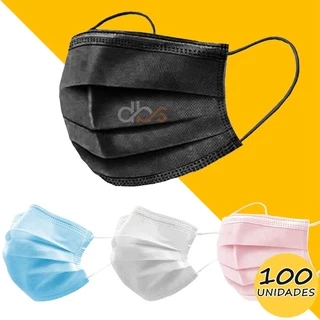 KIT 100 Máscara Descartável De Proteção Facial Tripla Preto Azul Rosa Branca