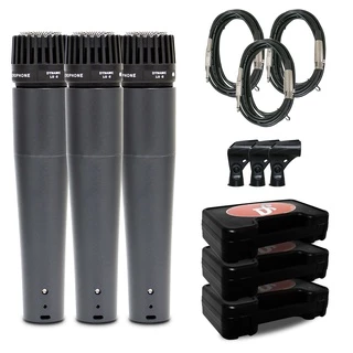 Kit Arcano 3 microfones dinâmicos Renius-7 com fio XLR-P10