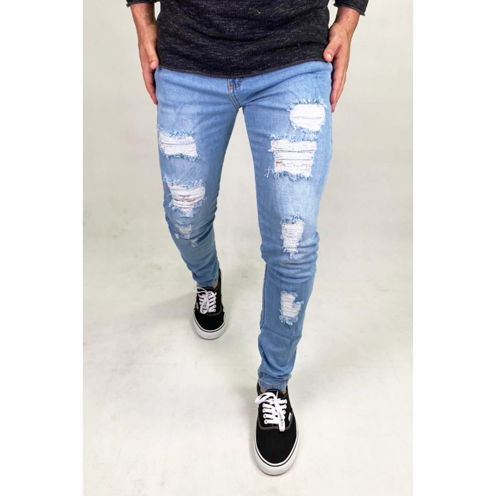 Calça Jeans Skinny Preta Masculina Lisa Original Lycra Elastano Premium