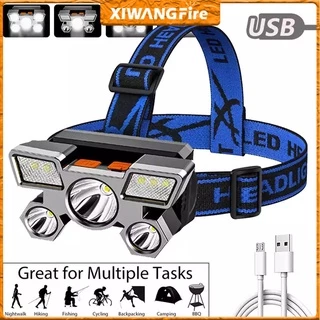 5LED Com Bateria 18650 Embutida USB Recarregável Lanterna Portátil Tocha Farol De Acampamento Ao Ar Livre Pesca