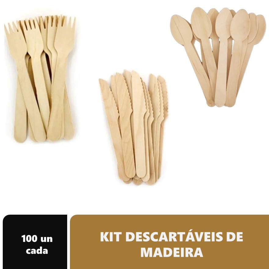 Kit Festa Talheres Descartáveis Garfo Faca Colher 100 Unidades Cada