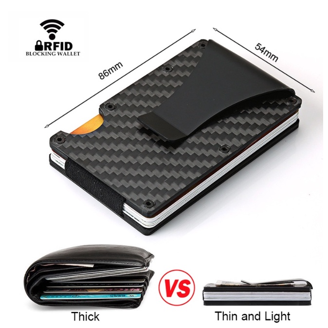 Carteira Fina Masculina Alumínio Metal RFID Mágica Pequena Bolsa Dinheiro Suporte Para Cartão De Fibra De Carbono Mini wallet