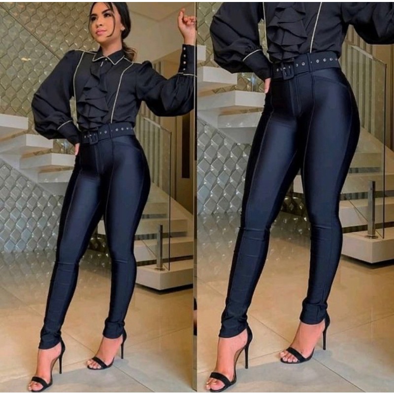 Calça couro store fake com amarração