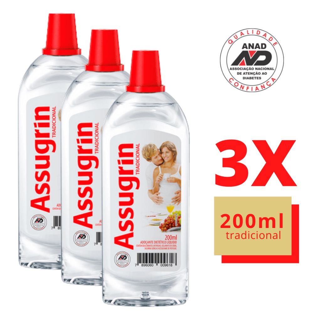 Kit 3 Adoçante Dietético Líquido Assugrin 200ml | Shopee Brasil