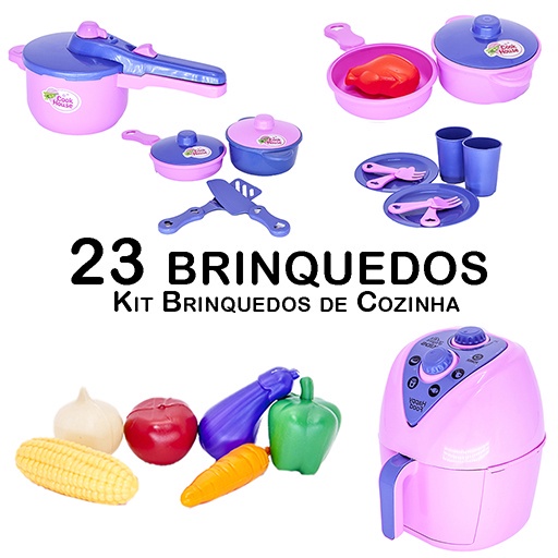 Kit Cozinha Infantil Jogo de Panela Fogão Comida Prato 23pç