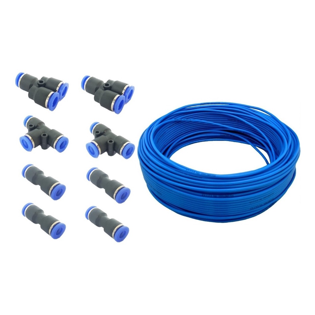 2 Emenda Y + Mangueira Pu 8mm X 20mts + 2 Emenda T + 4 União