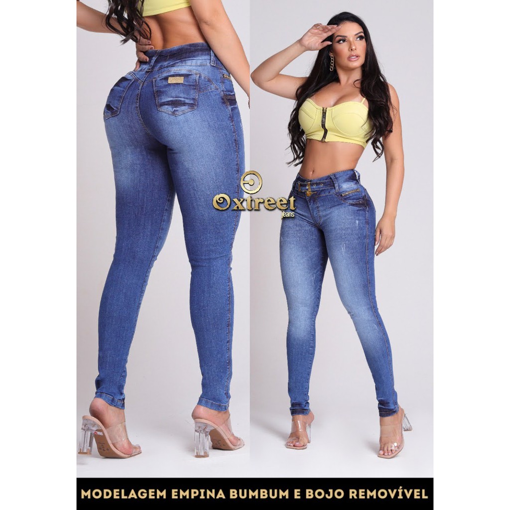 Calça jeans que Liso levanta o bumbum, Estilo Colombiano Azul