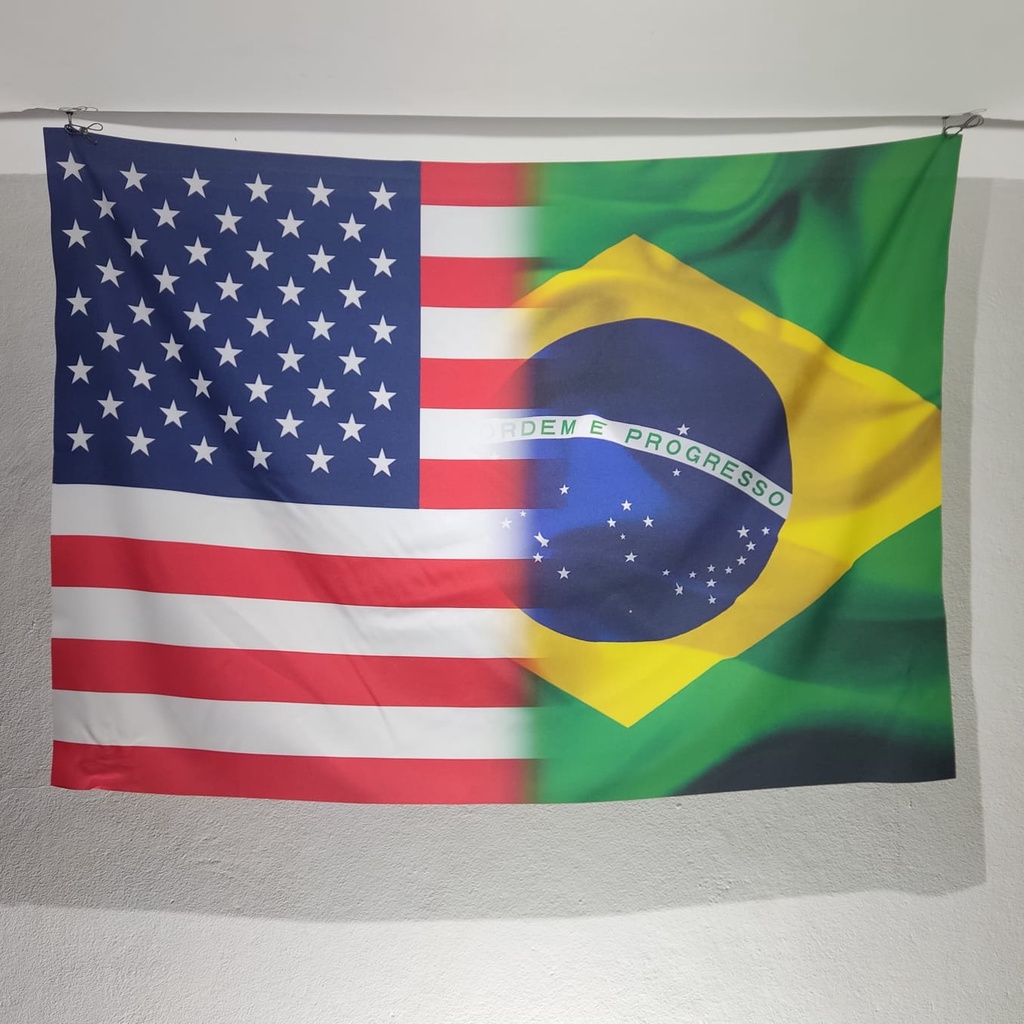 Bandeira Estados Unidos com Brasil grande 1,50 x 1,00m