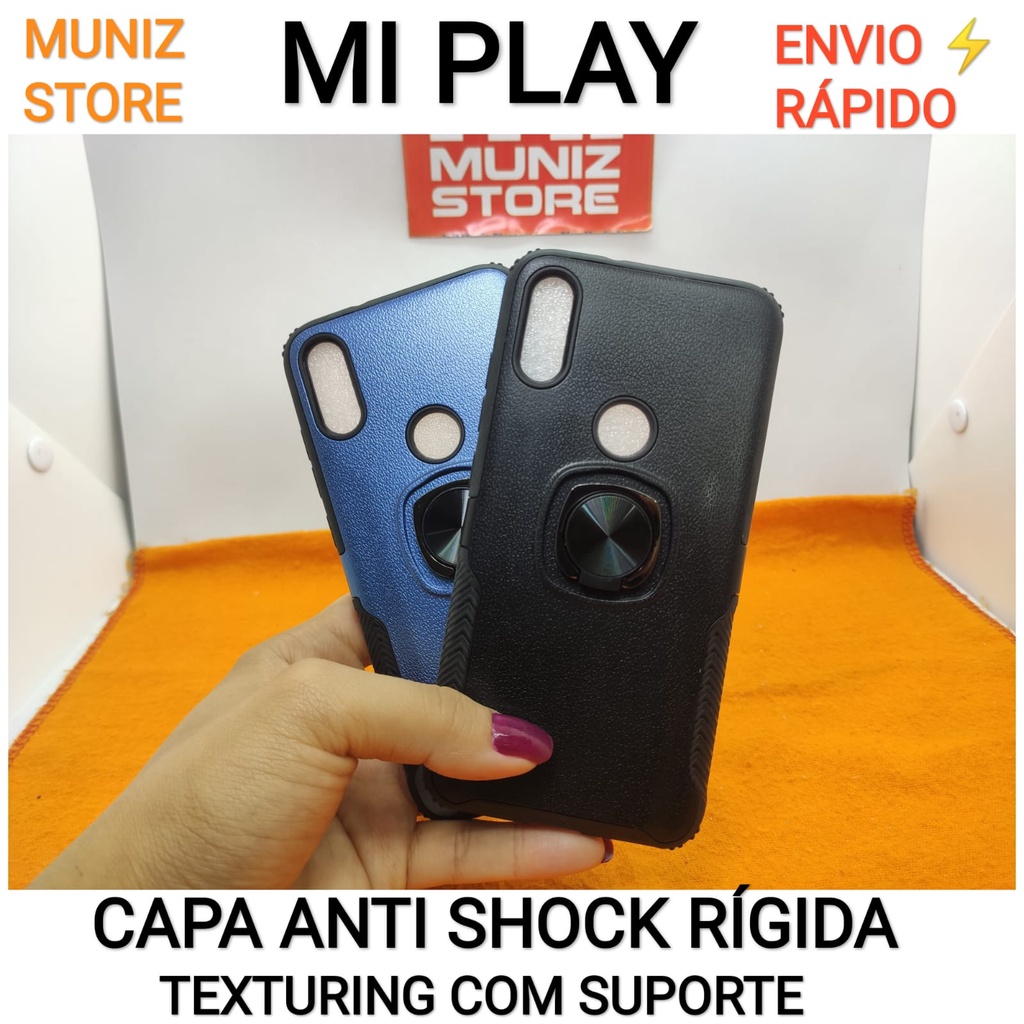 Capa Capinha Case Mi Play Xiaomi Anti Impacto Rígida - Com Suporte Magnético Giratório Texturizada