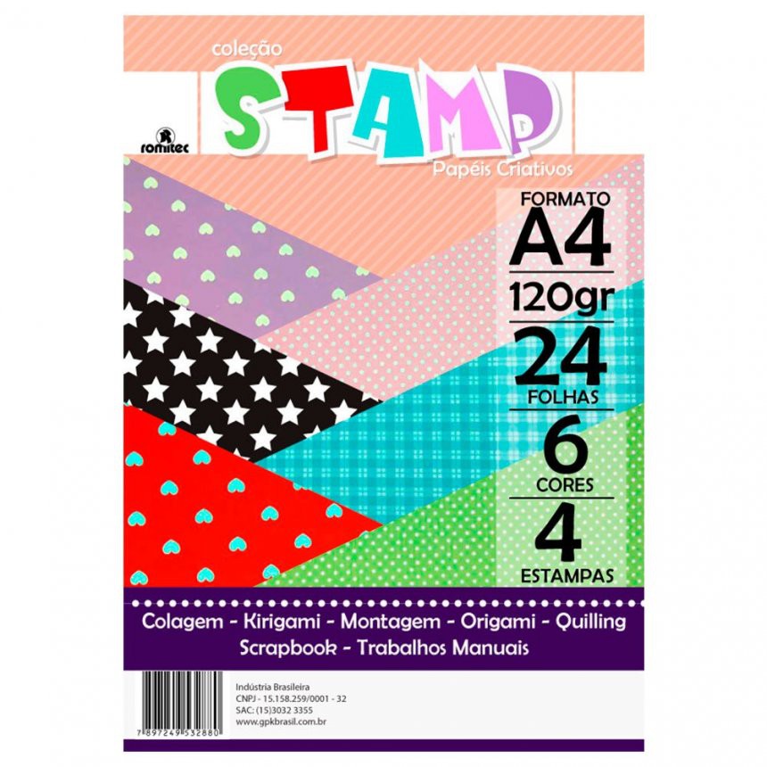 Papel Criativo Stamp 120g A4 C24 Folhas E 4 Estampas Romitec Shopee Brasil 7091