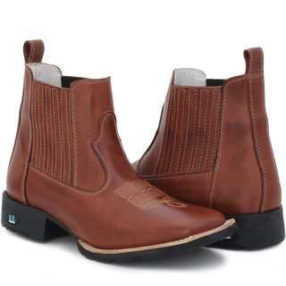 Bota Botina Masculina Country Texana Bico Quadrado Couro Bovino Legitimo Cano Curto Mateira Sertaneja Vaqueira Montaria Cavalgada