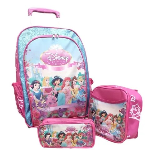 Bolsa infantil menina Kit Mochila Princesas Disney Com Rodinhas, Lancheira Térmica E Estojo