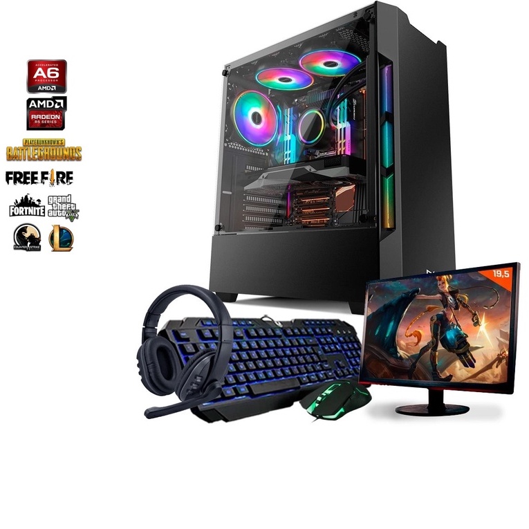 PC Gamer Completo AMD 6-Core CPU 3.8Ghz 8GB (Placa de vídeo Radeon R5 2GB)  SSD 240GB Kit Gamer Skill Monitor HDMI LED 19.5 com o Melhor Preço é no Zoom